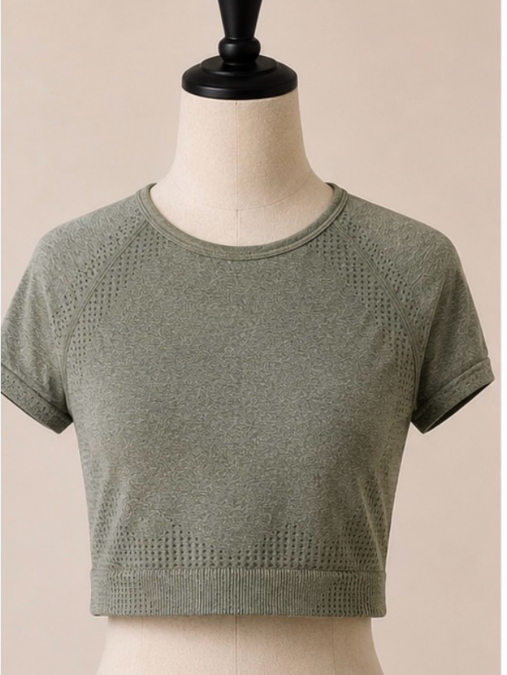 Olive Green Short Sleeve Knit Crop Top